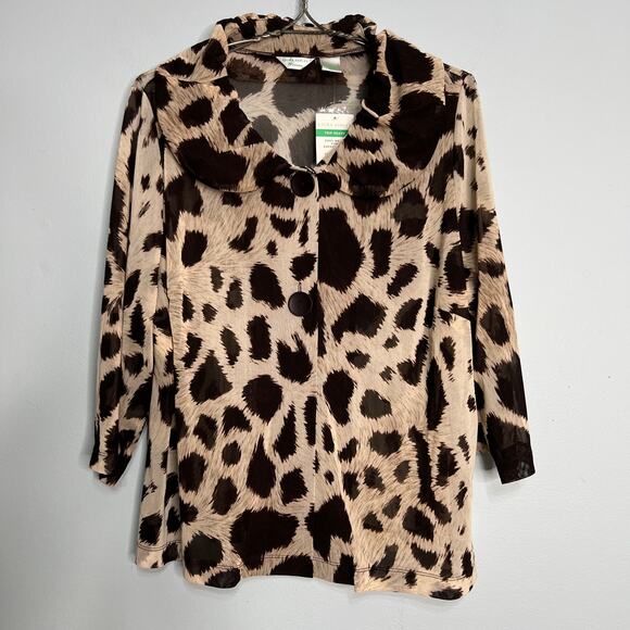 Laura Ashely Size 1X Sheer Animal Print Jacket Retro Style Summer Safari - Picture 1 of 11